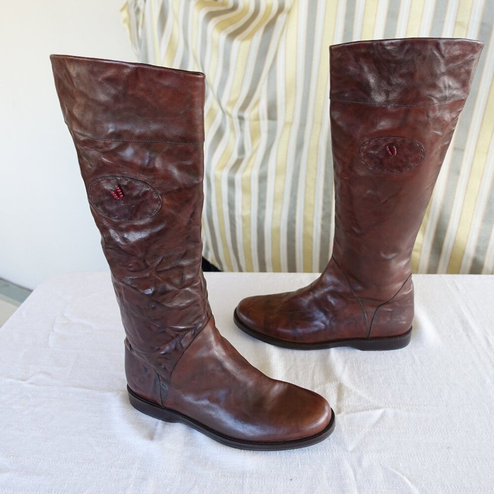 Henry Cuir Women 38 Tall Flat-Heeled Boots, Narrow Calf